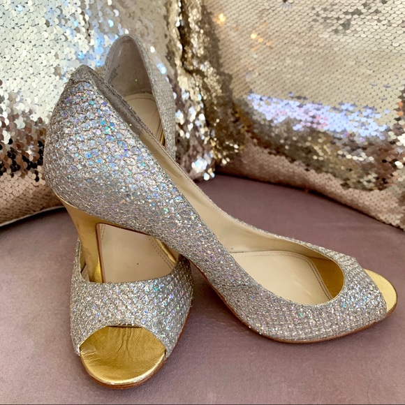 Enzo Angiolini Shoes - Enzo Angiolini Mesh And Glitter Open Toe Pumps 5.5